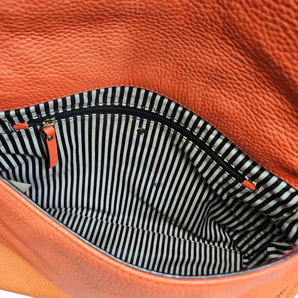Kate Spade Pebbled Leather Crossbody Bag Coral Orange Flap Zip‎ Pocket Bright